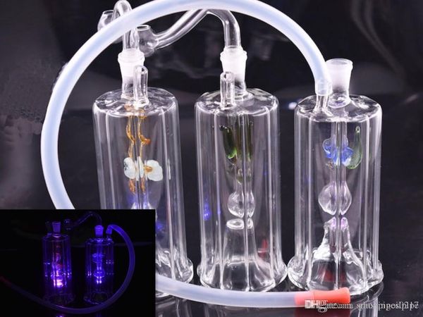 BEST Glass Beaker Dab Rig Bong Heady Bong Mini Water pipe dab oil rigs wax smoking hookah LED light con tubo e tubo flessibile per bruciatore a nafta