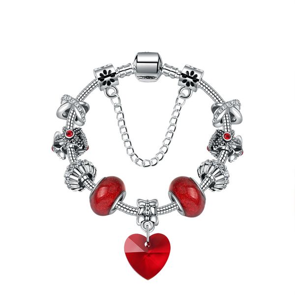 

2019 new arrivals red heart charms murano glass bead fit european pan bracelets&bangles for women jewelry fashion gift berloques, Golden;silver