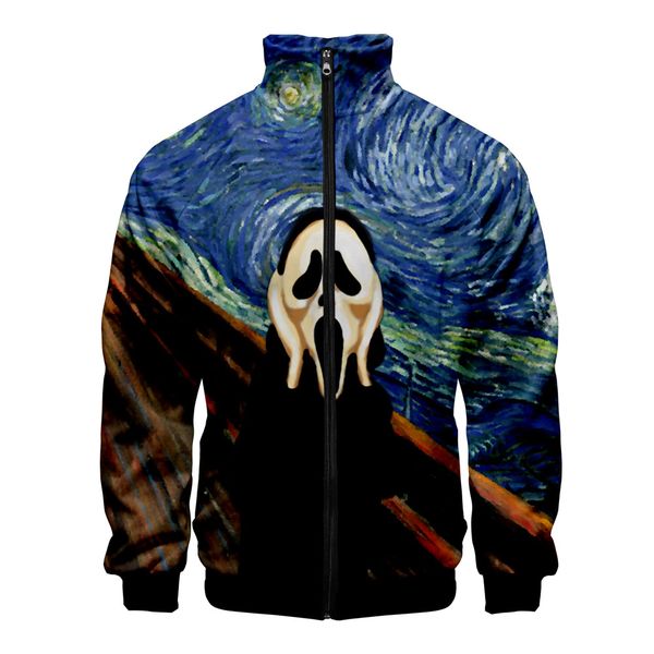 

world famous painting 3d printed stand collar zipper jacket fashion women/men 2019 fashion trendy streetwear clothes, Black;brown