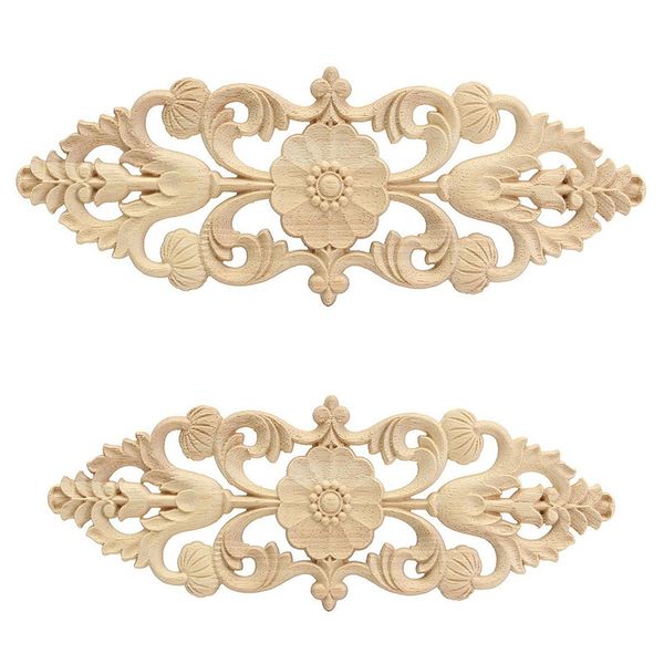 Unpainted Wood Carved Wave Flower Wooden Oak Onlay Applique Frame