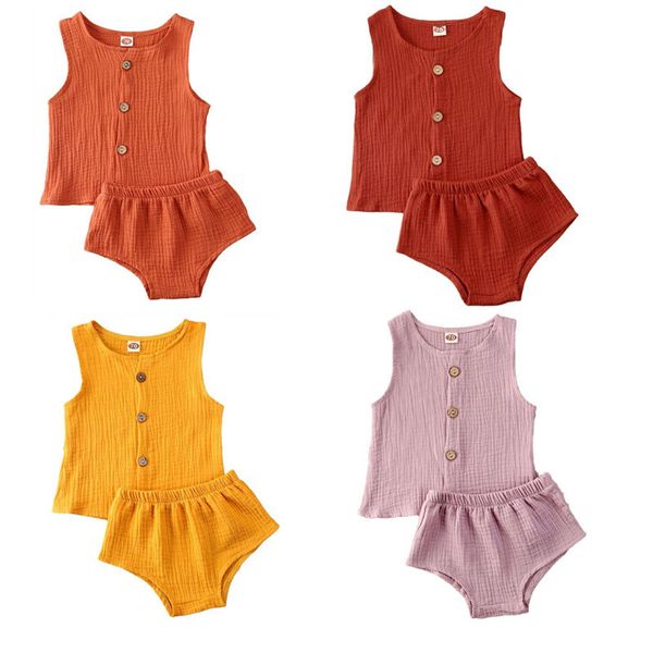 

clothing sets 0-24m born baby girls cotton linen clothes set 4 colors solid brief outfits vest pp shorts bottoms kids, White