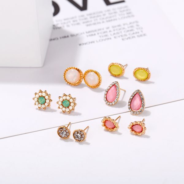 

fashion-europe and the united states long - style set dazzle color auger earrings with personality accessories 6pcs/set, White