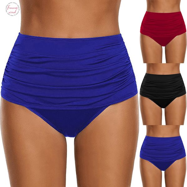 

2019 bikinis women bikini womens high waisted swim bottom ruched bikini tankini swimsuit briefs plus size2, White;black