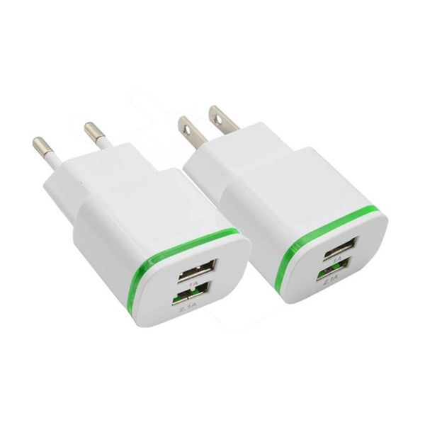 

Wall Charger Cool LED Dual USB Charger Ports Home Travel Power Adapter 5V 2.1A + 1A AC US EU Plug For Samsung Huawei