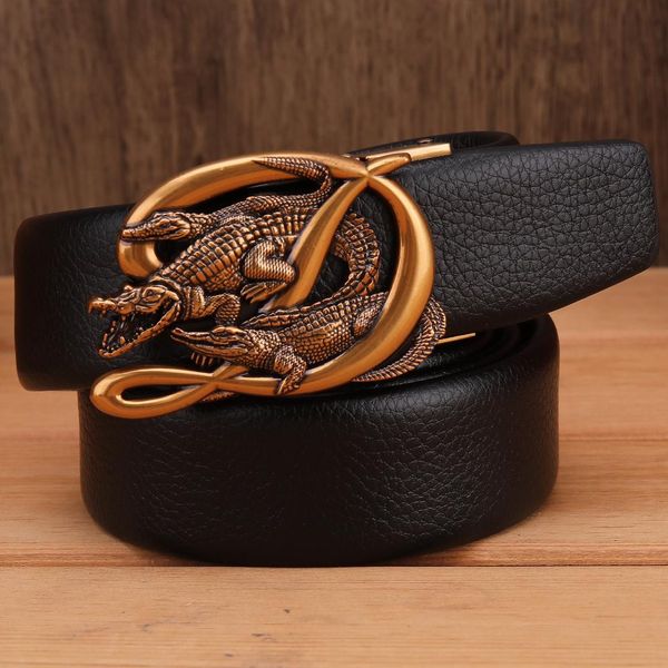 

2019 new crocodile alligator mens belts luxury big size waist strap 140 cm 150 160 170 180 110 130 automatic buckle, Black;brown