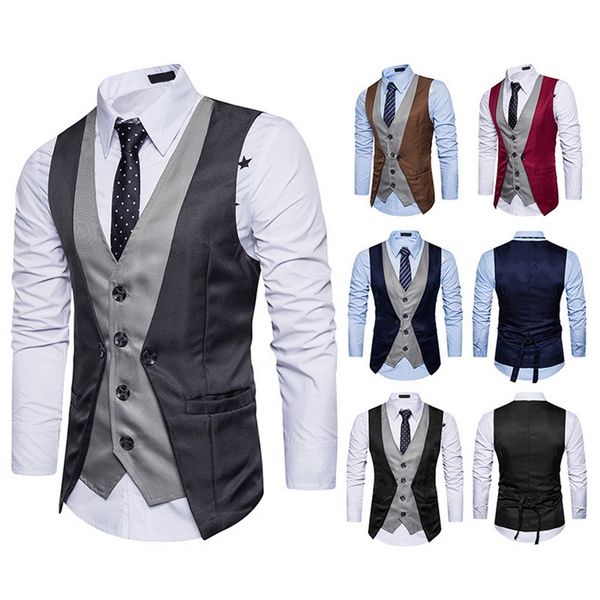 

zogaa 2019 new vintage slim fit male waistcoat sleeveless casual gilet costume business dress vest formal fake two vest men, Black;white