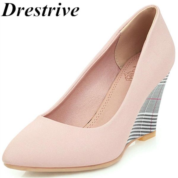 

drestrive pu leather women pumps wedge heels pointed toe 2020 spring black female high heel shoes size 33-43 slip on sweet