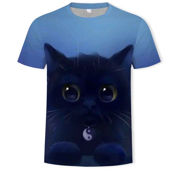 

mens designer t-shirt fashionable youth cat printing round collar short-sleeved 3dt shirt, White;black