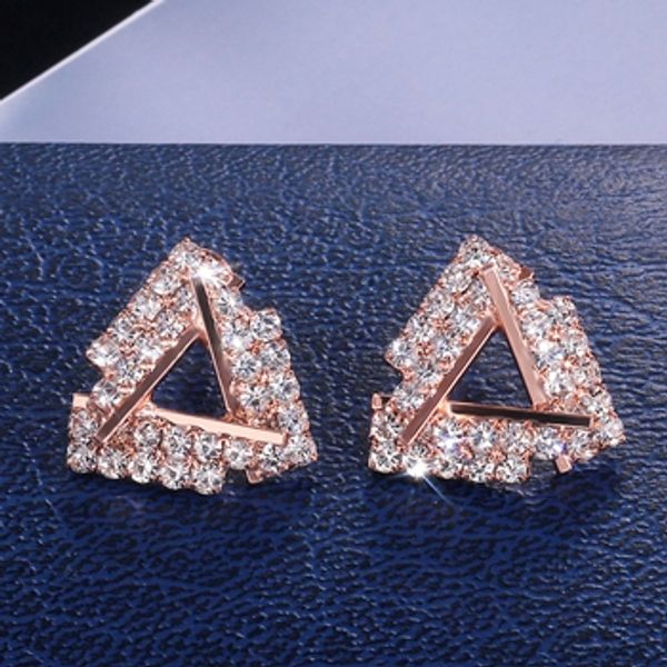 

ins popular women crystal rhinestones triangle geometric drop dangle stud earrings ladies wedding party engagement jewelry gift, Golden;silver