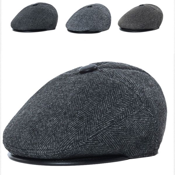 

herringbone middle-aged men's winter warm woolen earmuffs caps old man's new hat support generation of ing, Black;white