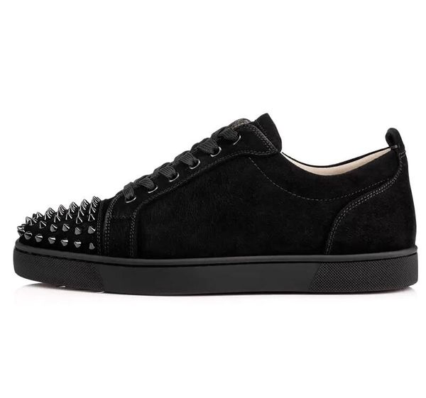 

designer fashion red bottom studded spikes flats shoes for men women glitter party lovers genuine leather casual sneakers0, Black