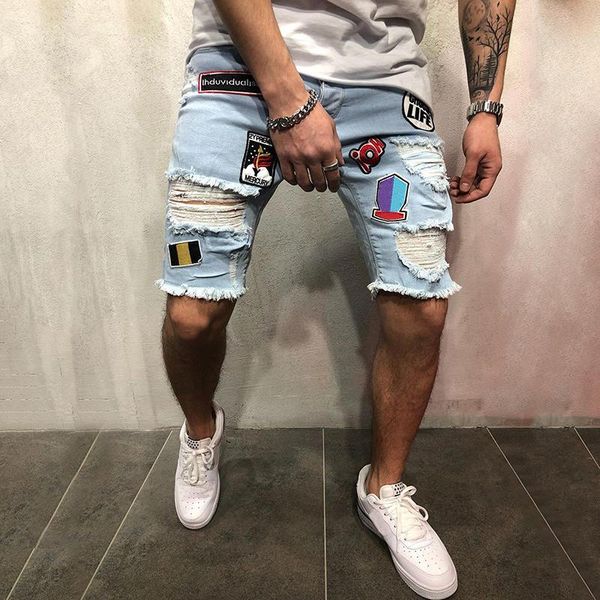 

new mens designer denim shorts fashion summer beach casual pant mens designer fashion hip hop shorts 28-38, White;black