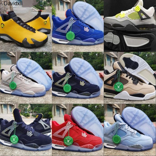 

4 michigan dark obsidian university gold black white man basketball designer shoes yellow 14s fashion trainers come with box
