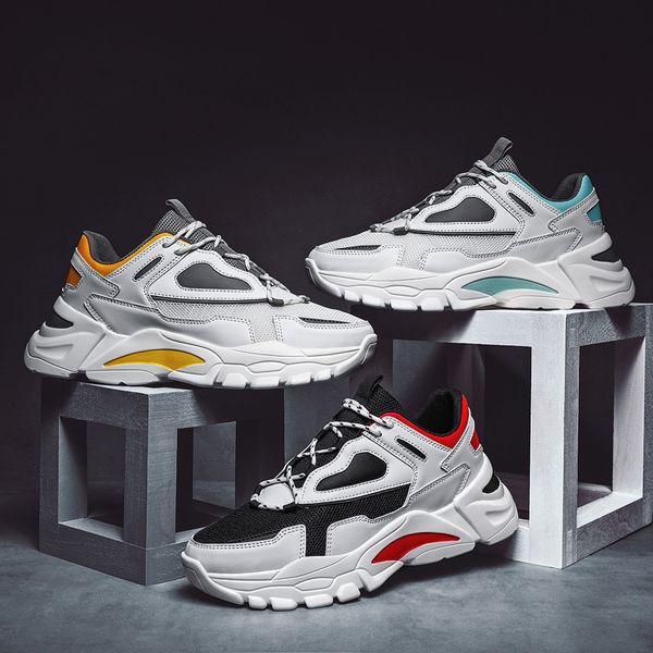 

комбинация] мужская обувь весна тенденция досуг спорт дышащий корейской версии 2020 новые толстые нижние старые ботинки, Black