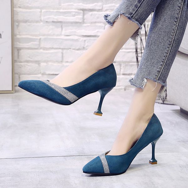 

concise wild female single shoes korean fashion pointed high heels shallow mouth work shoes concise womens pumps w32-03, Black