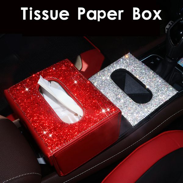 

car tissue box rhinestone crystal auto tissue holder block-type hanging multi-function box car styling diamante cover