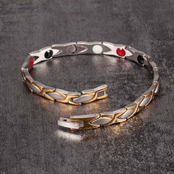 

vinterly magnetic bracelet benefits gold-color stainless steel bracelet women chain energy germanium charm jewellery, Black
