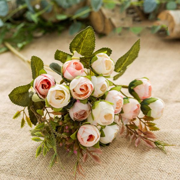 

15 head 7 color simulation small rose bouquet flower home wedding decoration