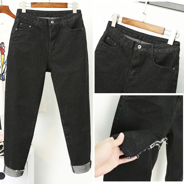 

5xl autumn winter plus size jeans high waist women haremÂ pants female simple casual fashion trousers jeans legging fat loose, Blue