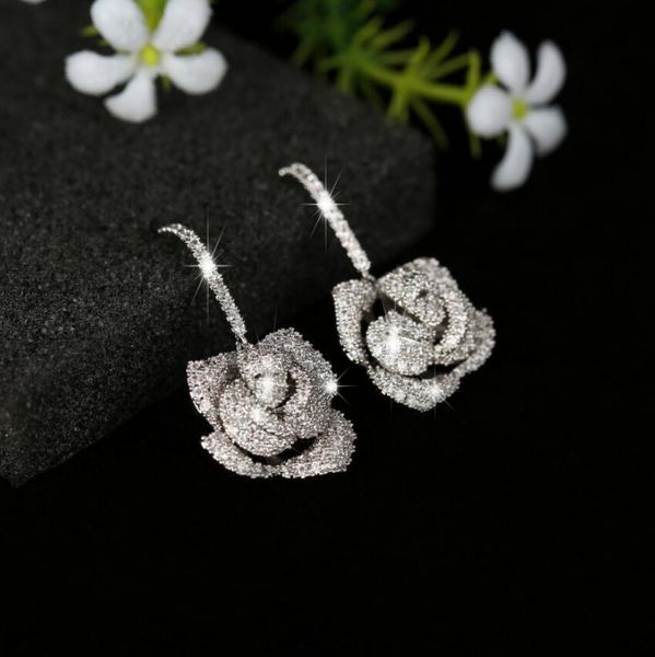 

new brand designer wedding jewelry women earrings fashion rose earring s925 silver cubic zirconia earing rings