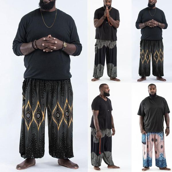 

european american men sports yoga pants plus size beam foot lantern casual loose hippy trousers baggy boho harajuku streetwear, Black