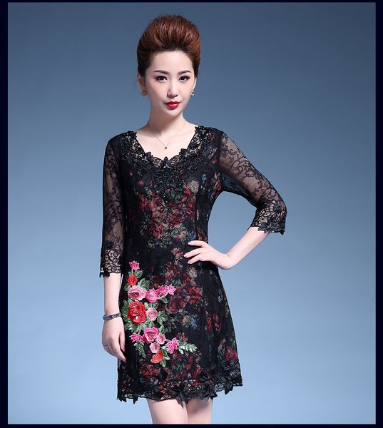 

Summer new mother dress bud silk screen embroidery dress large size women's seven-point sleeve A word skirt, Color