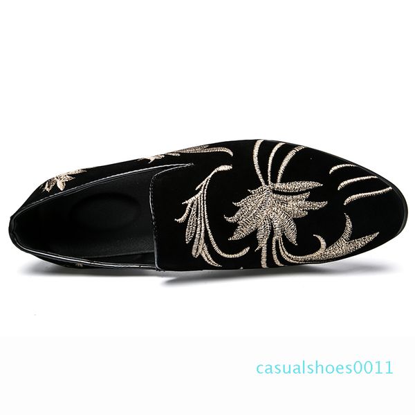 

polali men fashion suede leather embroidery loafers mens casual printed moccasins shoes man party driving flats sizes 38-47 c11, Black