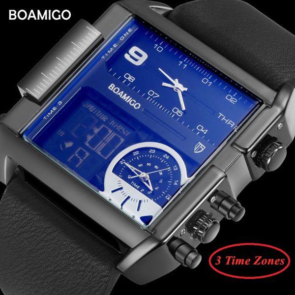 

relogio masculino boamigo 3 time zones chronograph quartz watch men waterproof luxury sport men's watches mens wristwatch 2019, Slivery;brown