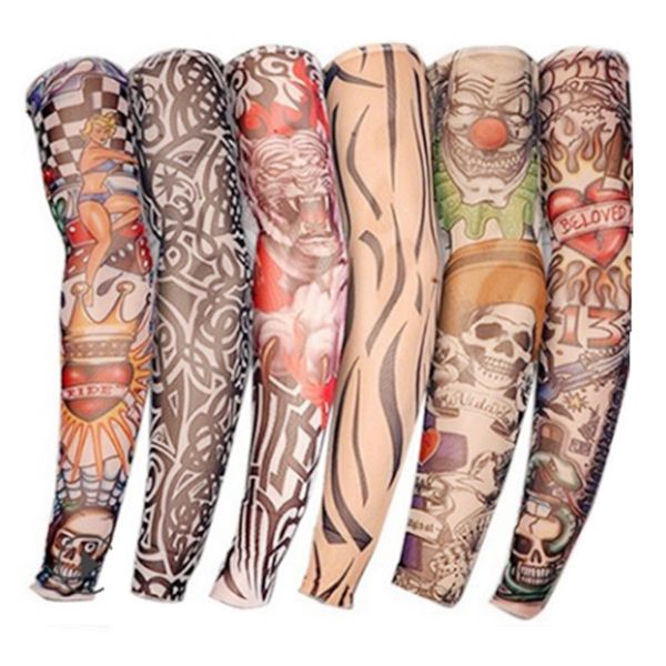 

2019 outdoor supplies seamless tattoo sleeves 6 combination arm tattoo green summer sunscreen ice sleeve riding