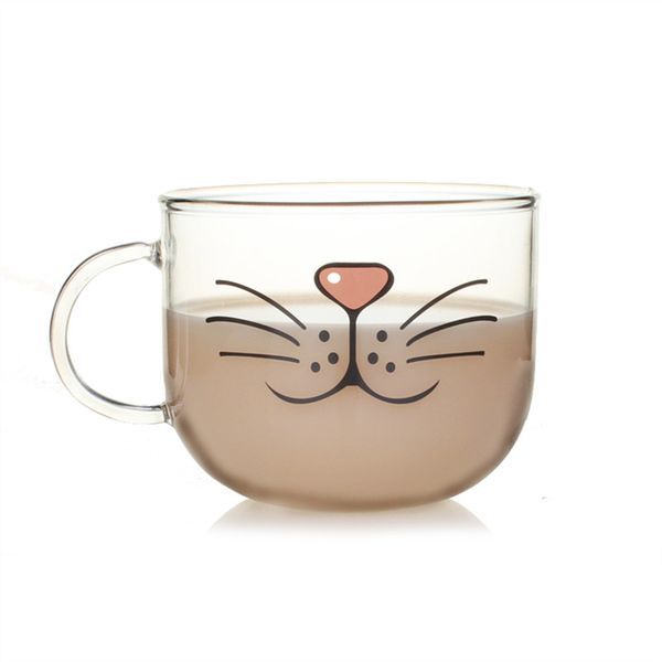 Hot sales Lovelty Glass Cup Cat Face Mugs Coffee Tea Milk Breakfast Mug Creative Gifts 540ml New