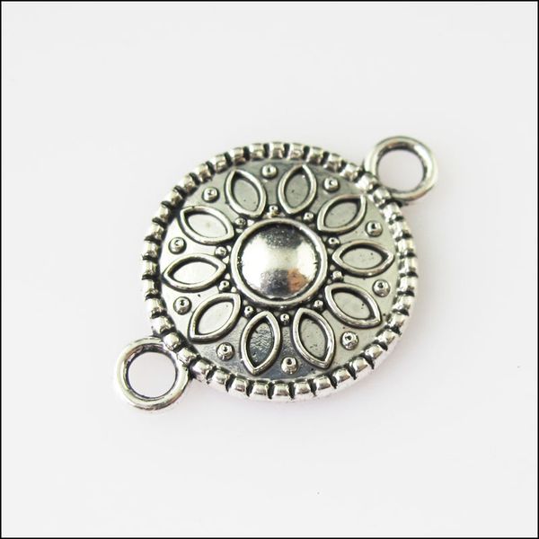 

fashion 10pcs tibetan silver tone flower round charms pendants connectors 15.5x23mm, Bronze;silver