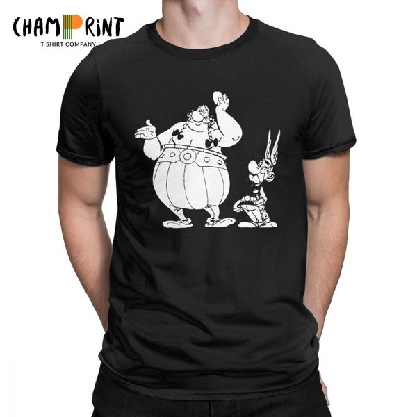 

asterix and obelix silhouette t-shirt for men crazy cotton tee shirt round collar short sleeve t shirts gift idea clothing, White;black