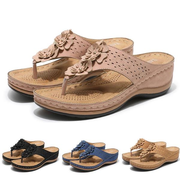 

new fashion slippers women's fashion casual floral flip flops sandals wedges shoes outdoor slippers lady pretty floral sandals, Black