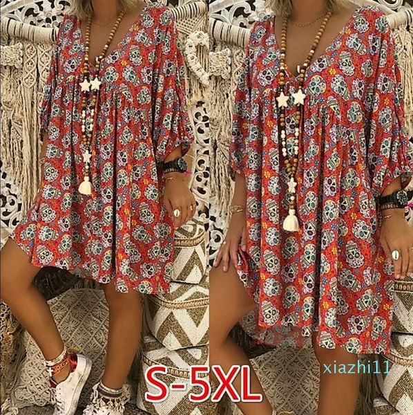 

fashion-2020 europe and america explosion models v-neck dress female women dress skull print spot 1916, Black;gray
