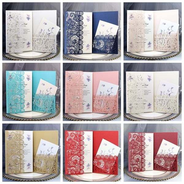 

personalized wedding invitation cards full set laser cut hollowed out pocket greeting cards for engagement birthday party wedding supplies