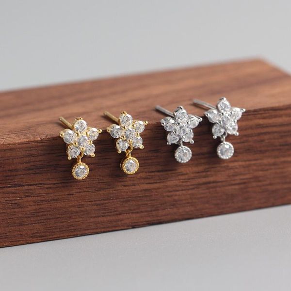 

925 sterling silver earring fashion snowflake round zircon creative stacking stud earring wild sweet cute woman girl ear jewelry, Golden;silver