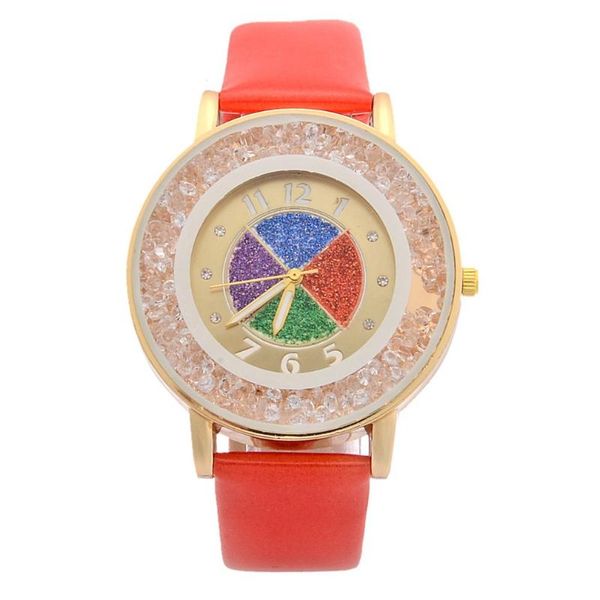 

quicksand rhinestone pu leather band women wristwatch watch fashion round dial quartz wrist watches, Slivery;brown