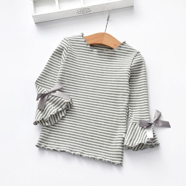

girls blouse autumn winter cotton long sleeve knitted bottoming shirt for children baby girl daily wear striped print, Blue