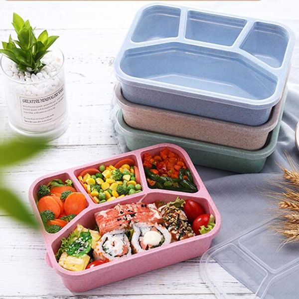 Lunch Box Palha de trigo Bento Caixa com tampa Fruit Food Boxes Container Food-grade Louça Micro-ondas Bento Box Trabalho Food Container Box B6015