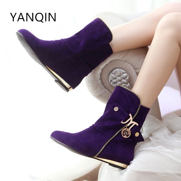 

yanqin 2018 autumn and winter explosions tide boots side zipper low with small slope with low tube student women's boot, Black