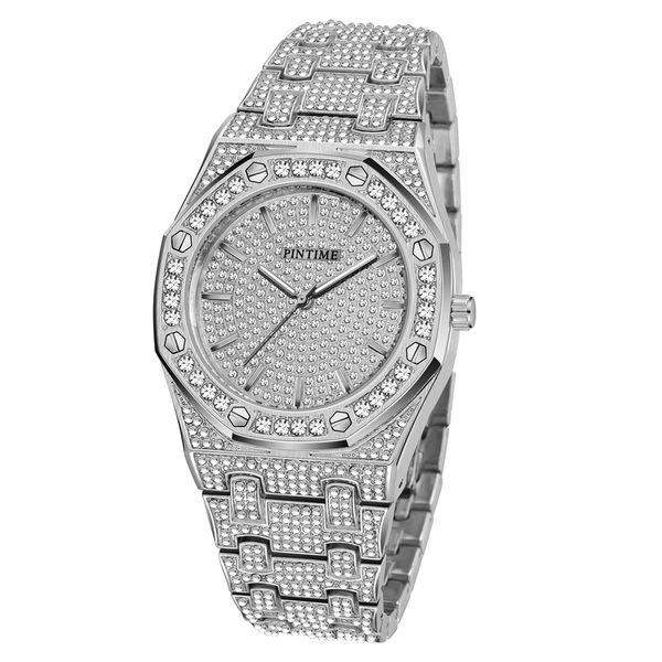 

creative mens watches iced out watch men diamond quartz wrist watch male clock relogio masculino reloj hombre, Slivery;brown