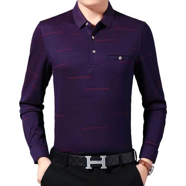 

man smart casual shirt autumn spring long dark line pattern cotton blouses men turn down collar button cuff long sleeve, White;black