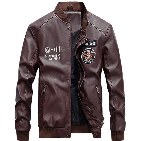 

fashion pu leather jacket men motorcycle stand brown jackets 2019 spring autumn coat comfort bomber black business