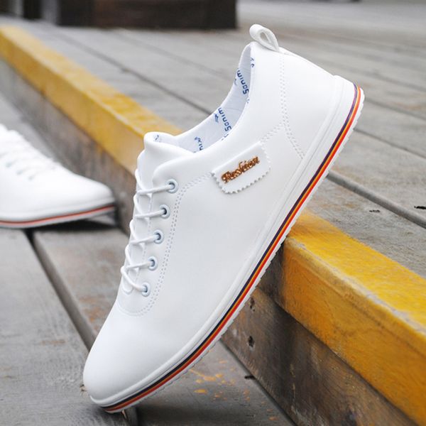 

autumn winter men shoes breathable white casual shoes pu leather flat fashion lace up man sneakers zapatos hombre, Black