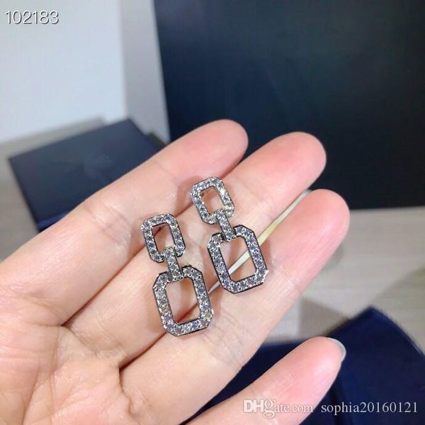 

люкс классический дизайнер s925 sterling silver полный кристалл diamon ссылка площади charm падение серьги для женщин ювелирные изделия