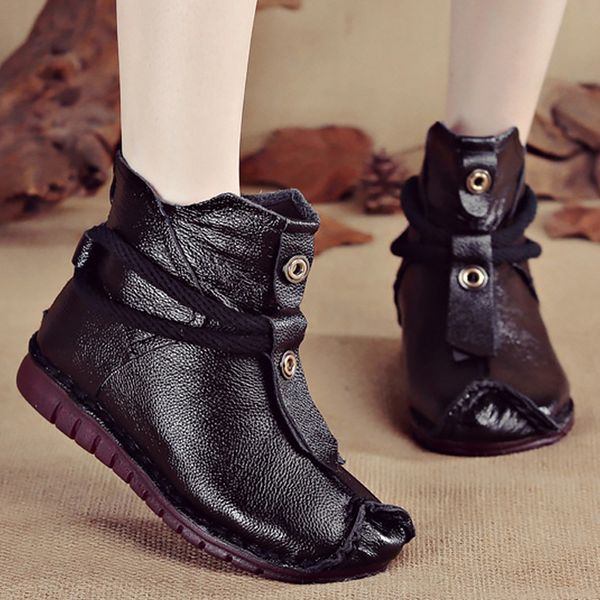 

women's winter shoes fashion zipper sturdy sole ankle boots for women solid rubber genuine leather boots women, Black