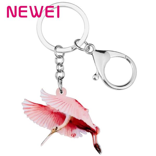 

newei acrylic flying red spoonbill keychains bird animal keyring jewelry for women girl men charm party gifts car accessoraies, Silver