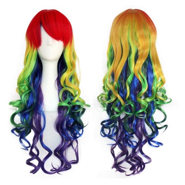 Taille: réglable Sélectionner la couleur et le style Synthétique Nouveaux accessoires Arc-en-ciel Fluffy Wig Curly Multi-Color Lady Party Femmes Cosplay Perruques