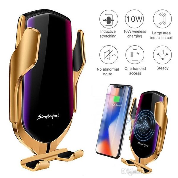 

r1 smart automatic clamping 10w car wireless charger for iphone x xr xs 8 plus galaxy s10 s9 s8 fast charging air vent mount phone holder
