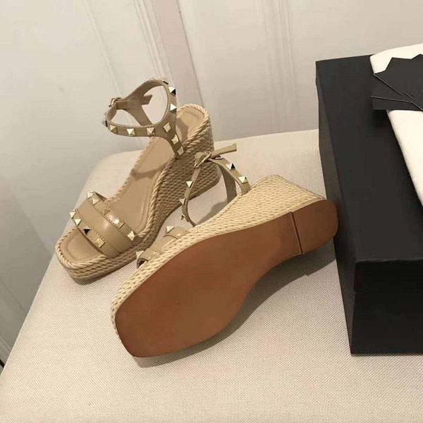 

new real leather rivets gladiator sandals high qaulity designer ankle strape sandals shoes eu35~40 option waterproof plat, Black